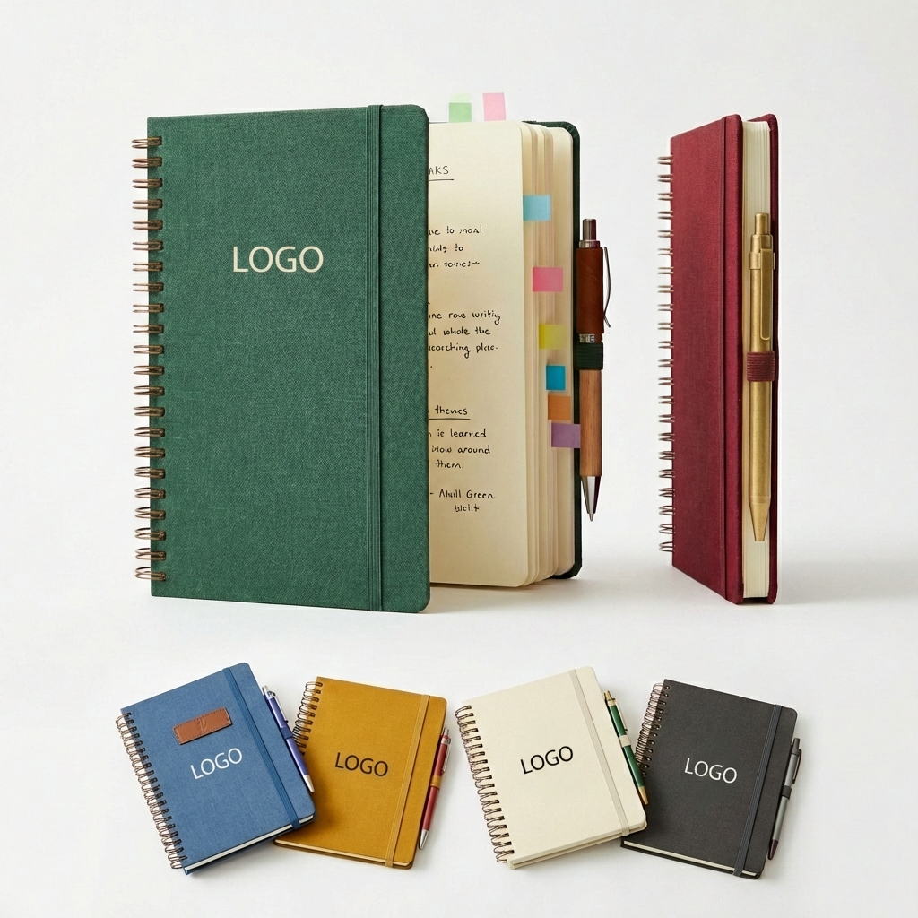 Multi-Color Spiral Notebook Set with Pen & Sticky Notes