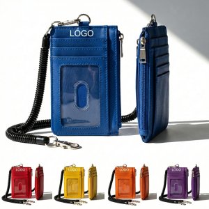 Secure Zippered ID Badge Holder with Lanyard - Premium Synthetic Leather