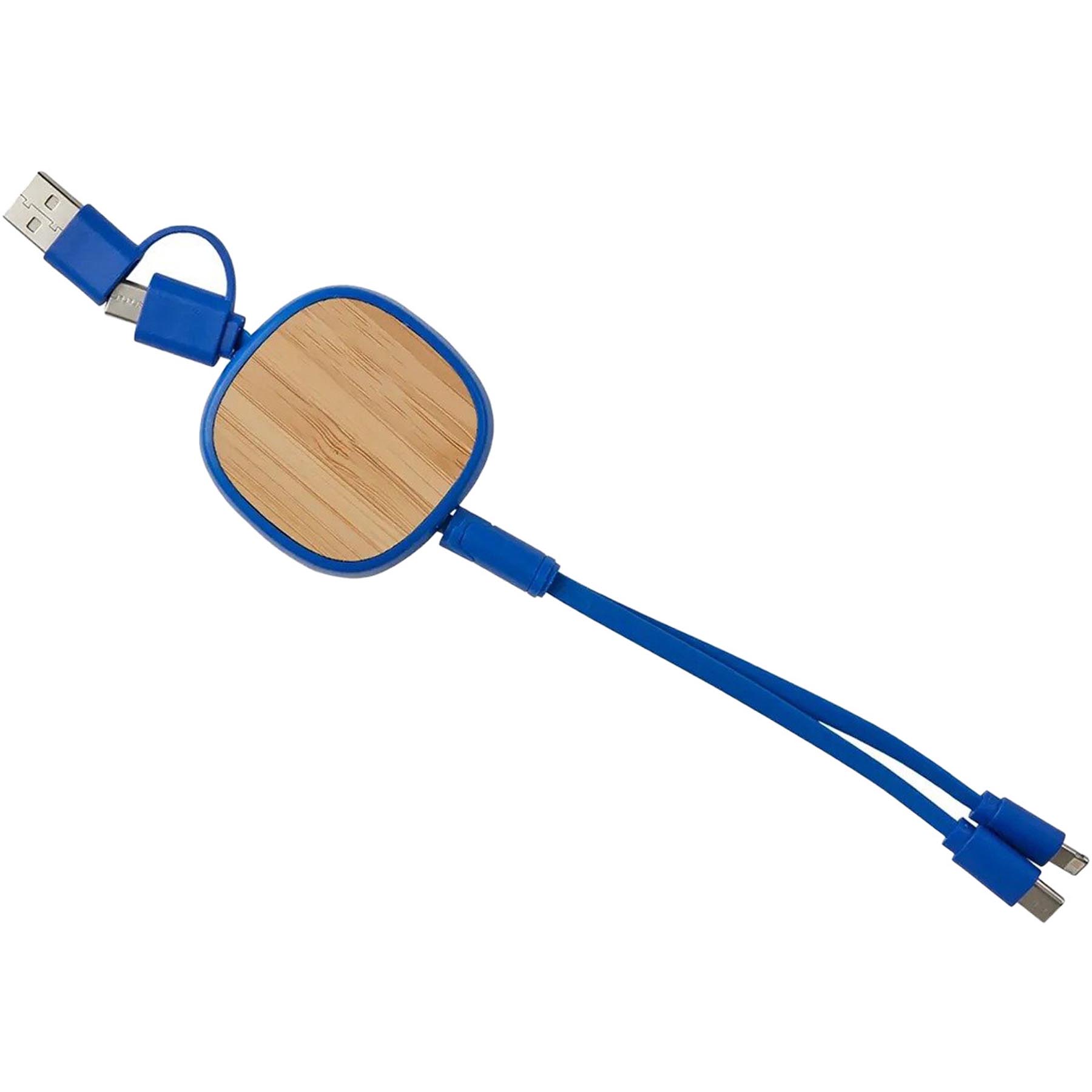 Triple Interface Bamboo Retractable Charging Cord 2