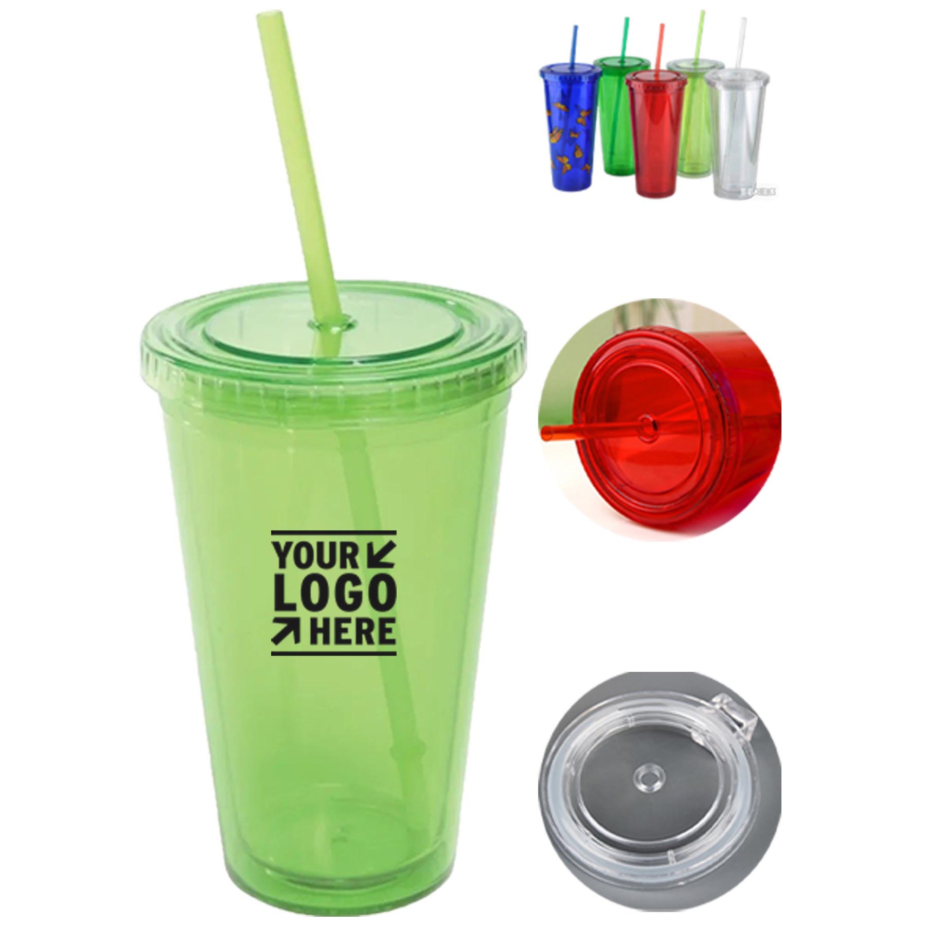 Insulated Travel Cup with Lid and Straw