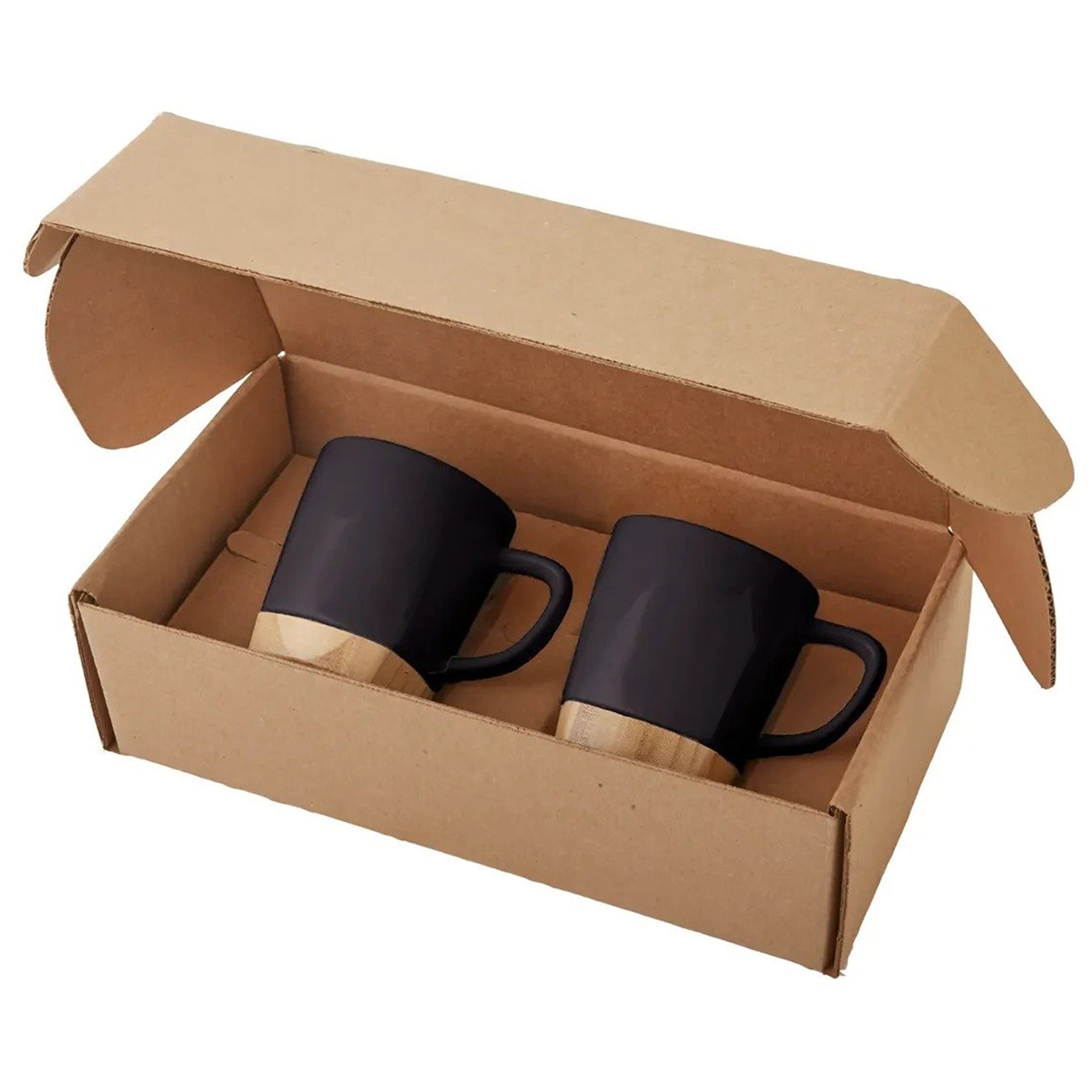 Ceramic Mug Set with Bamboo Coasters 2