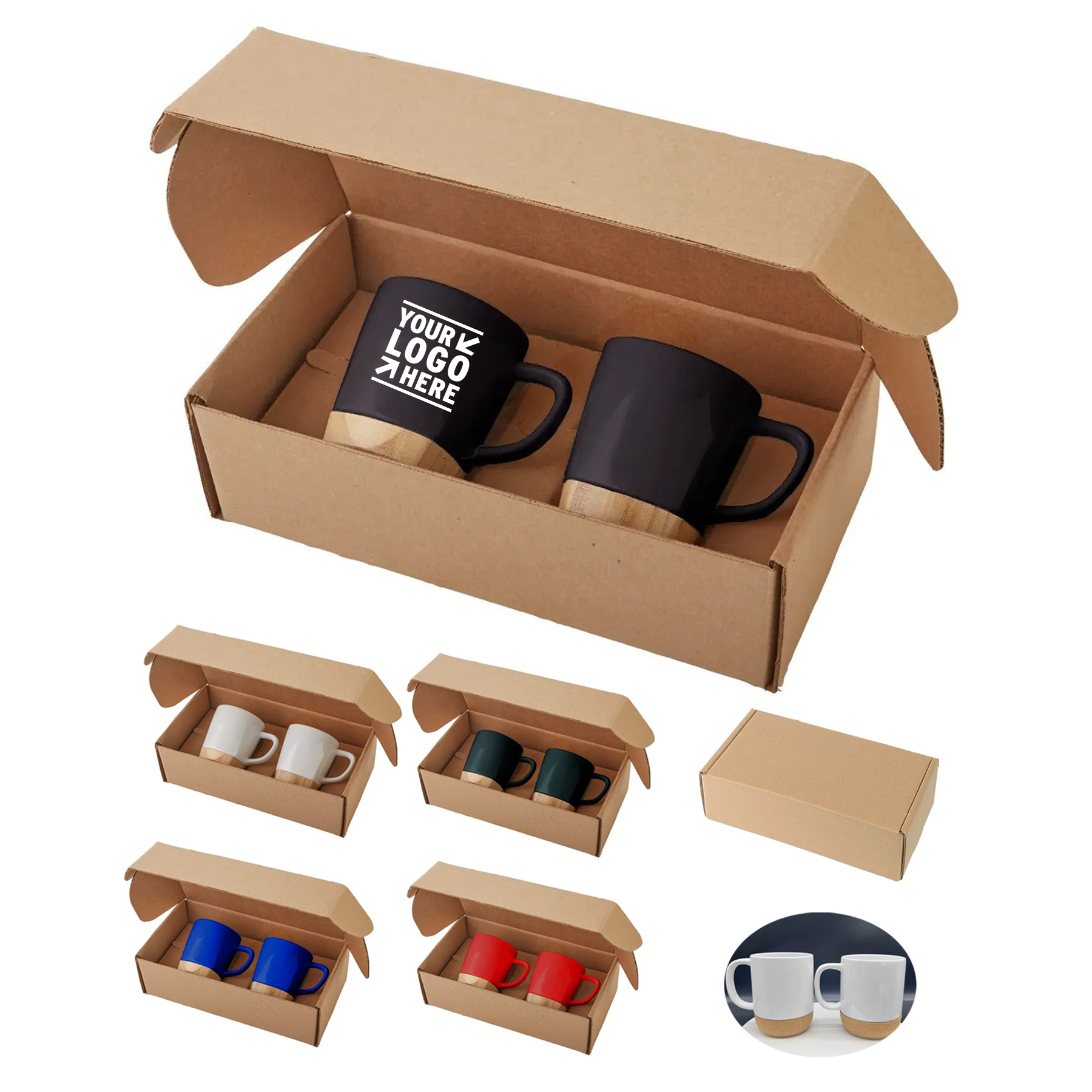 Ceramic Mug Set with Bamboo Coasters