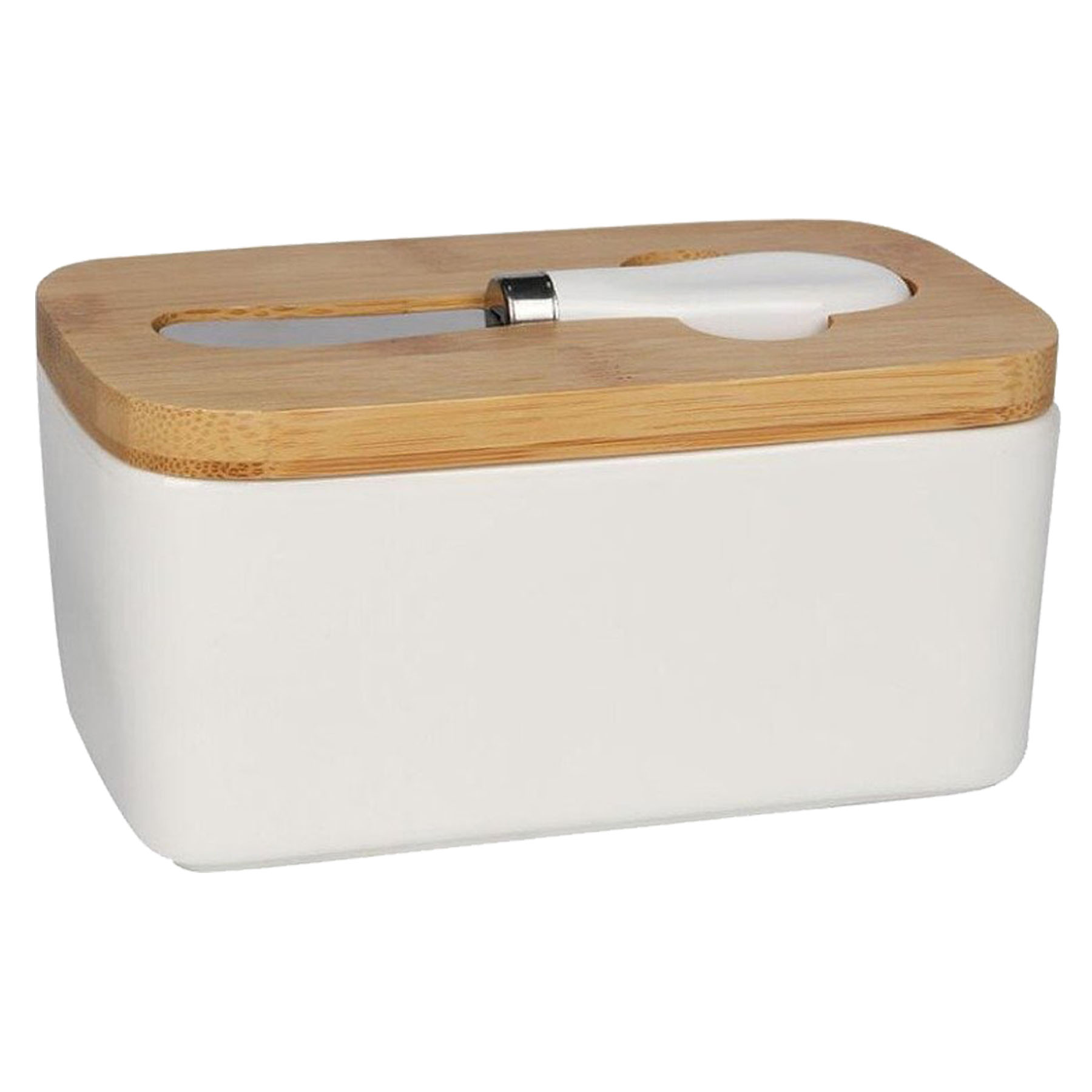 Elegant Butter Dish with Wooden Lid and Knife 2