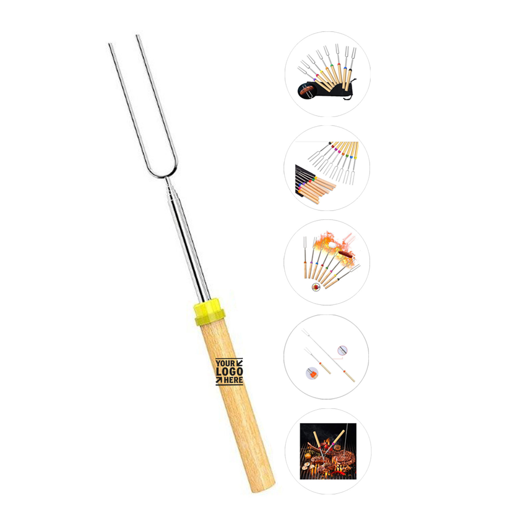 Adjustable Grilling Fork with Wooden Handle
