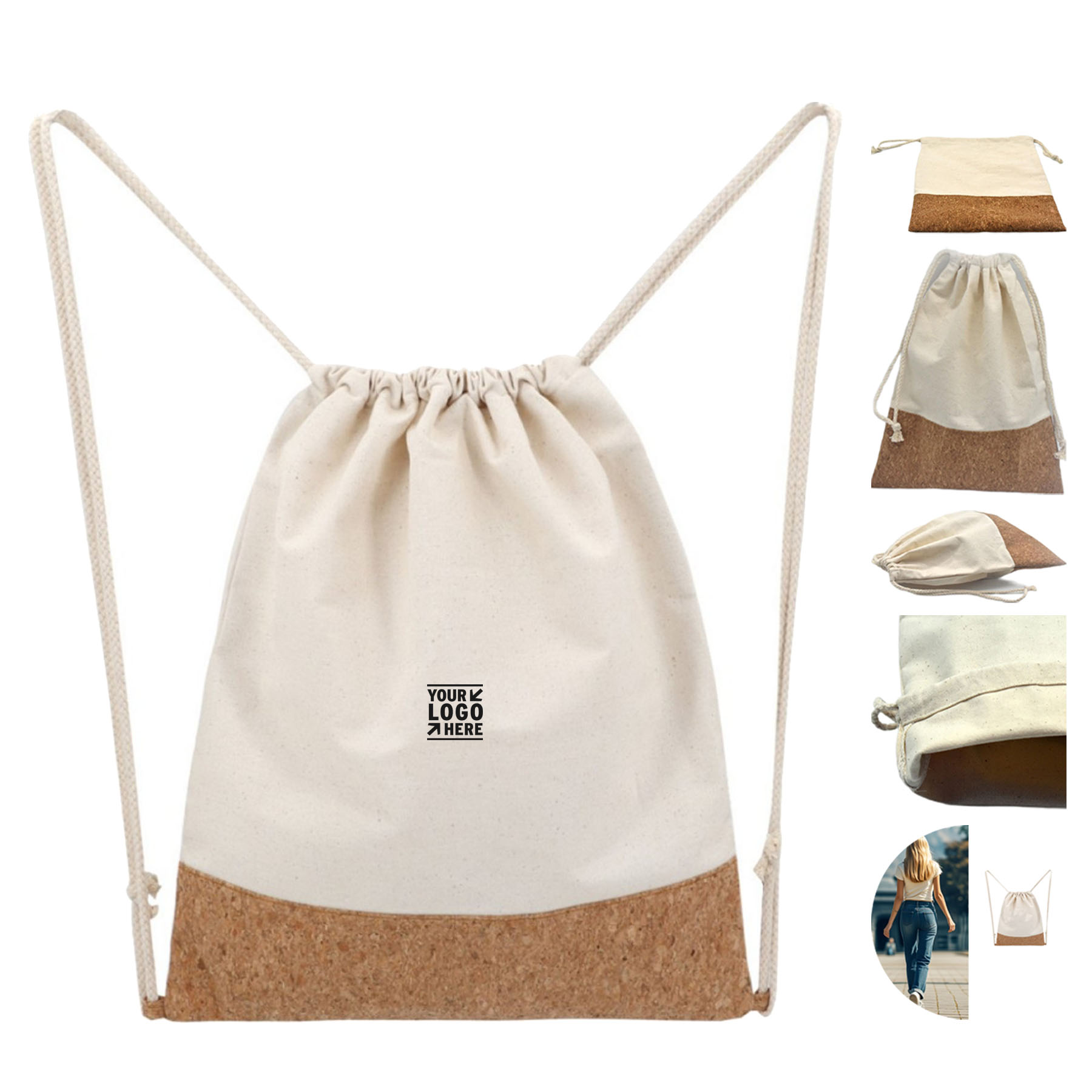 Sustainable Canvas and Cork Drawstring Backpack