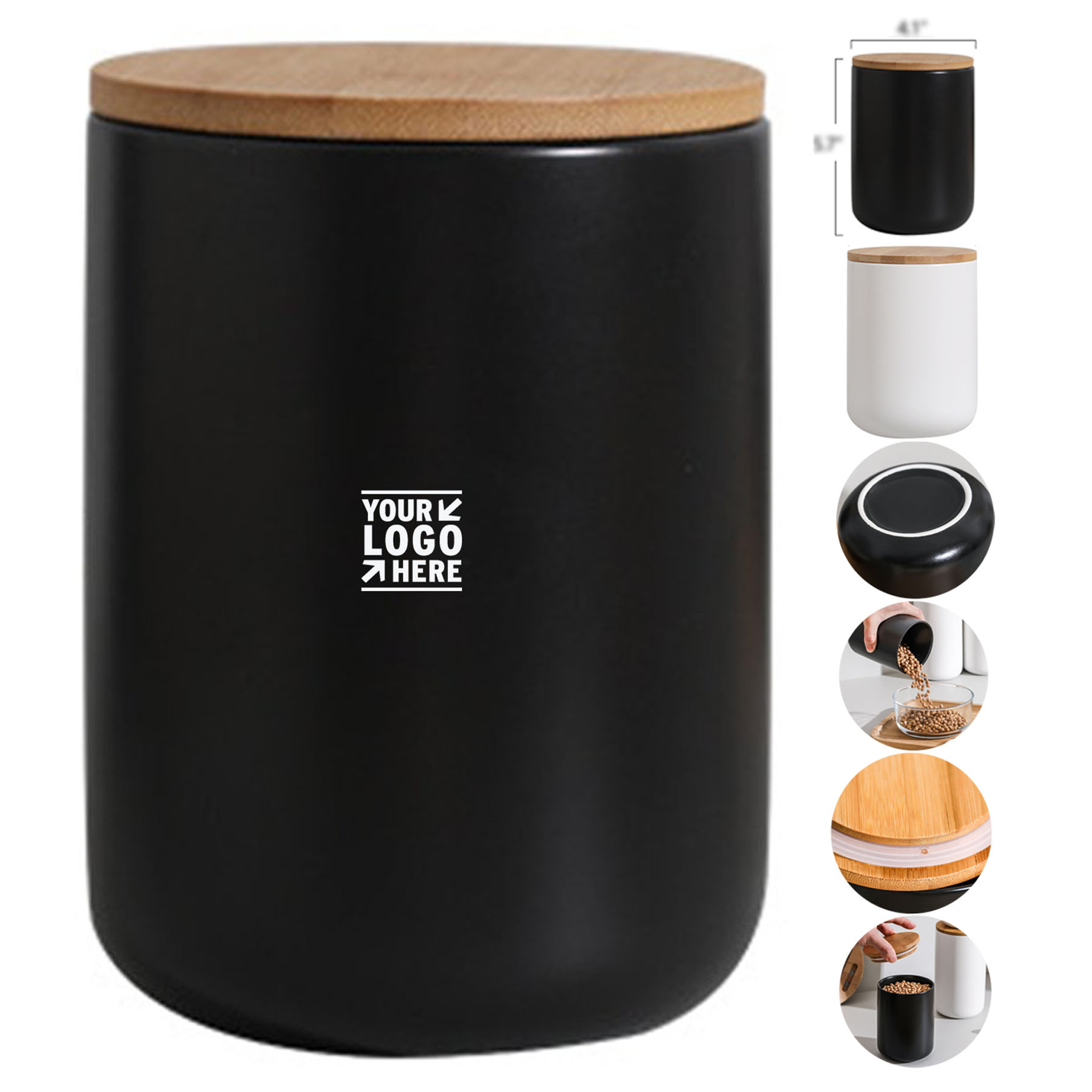 Ceramic Storage Canister with Wooden Lid
