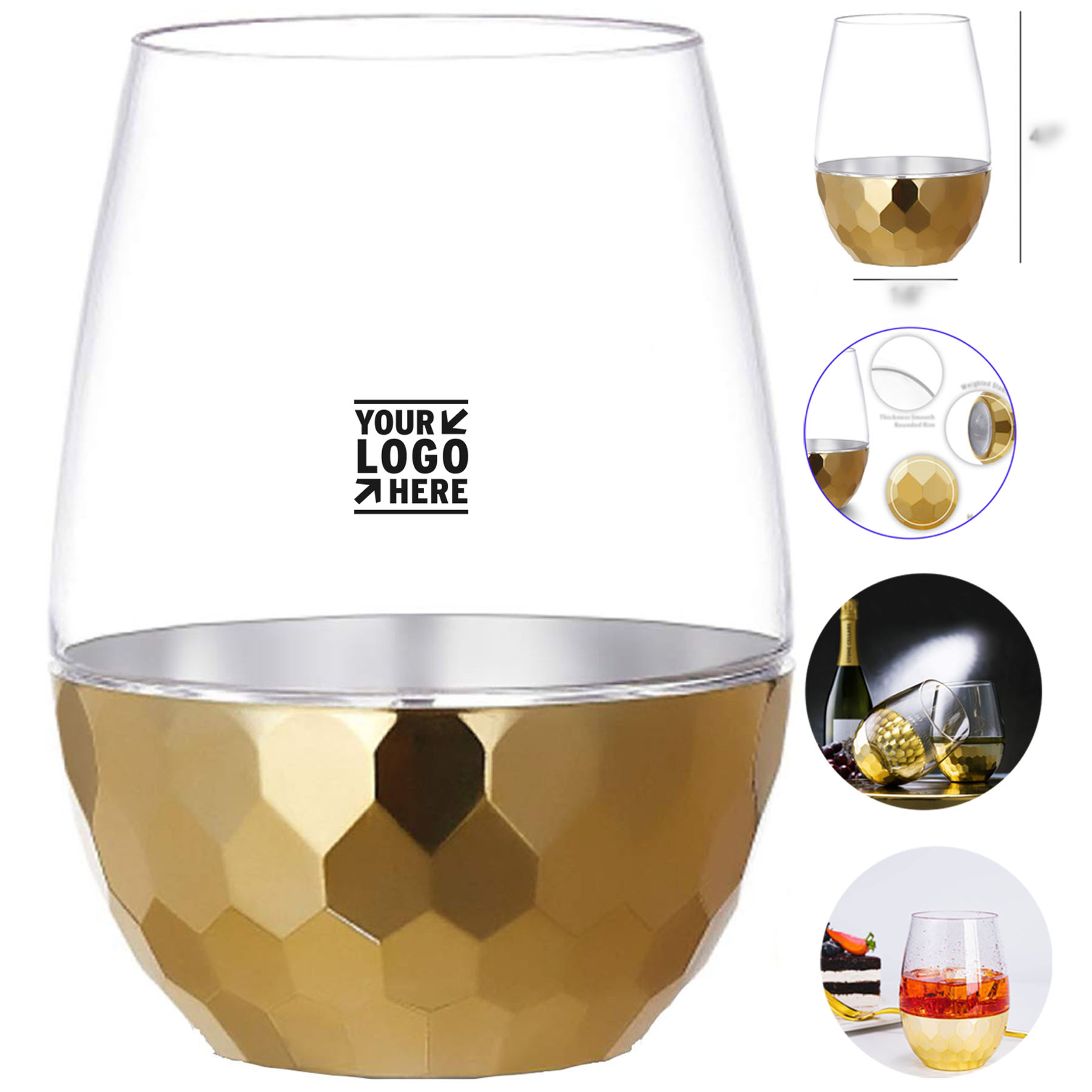 Golden Base Hammered Rocks Glass