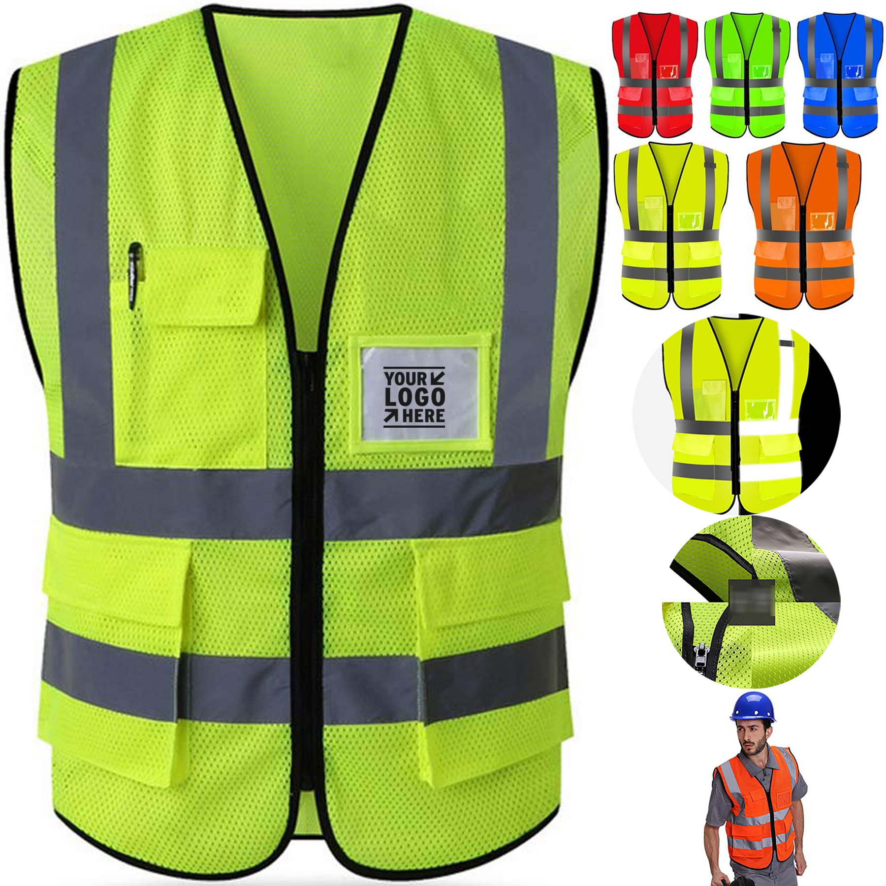 High-Visibility Reflective Safety Vest with Pockets