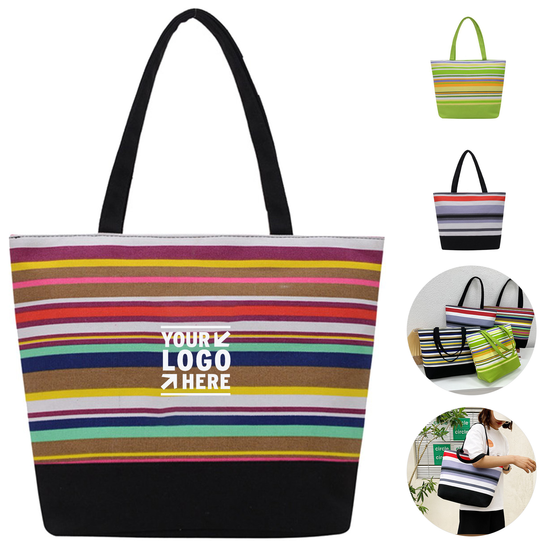 Colorful Striped Canvas Tote