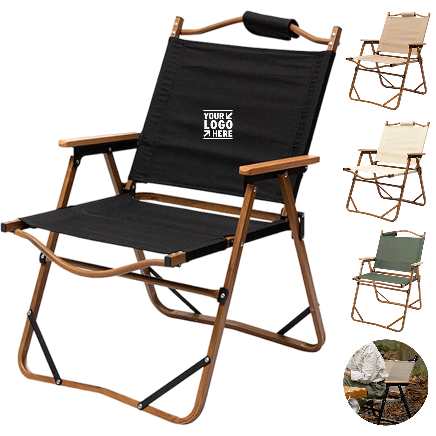Portable Beach Chair with Wooden Grip