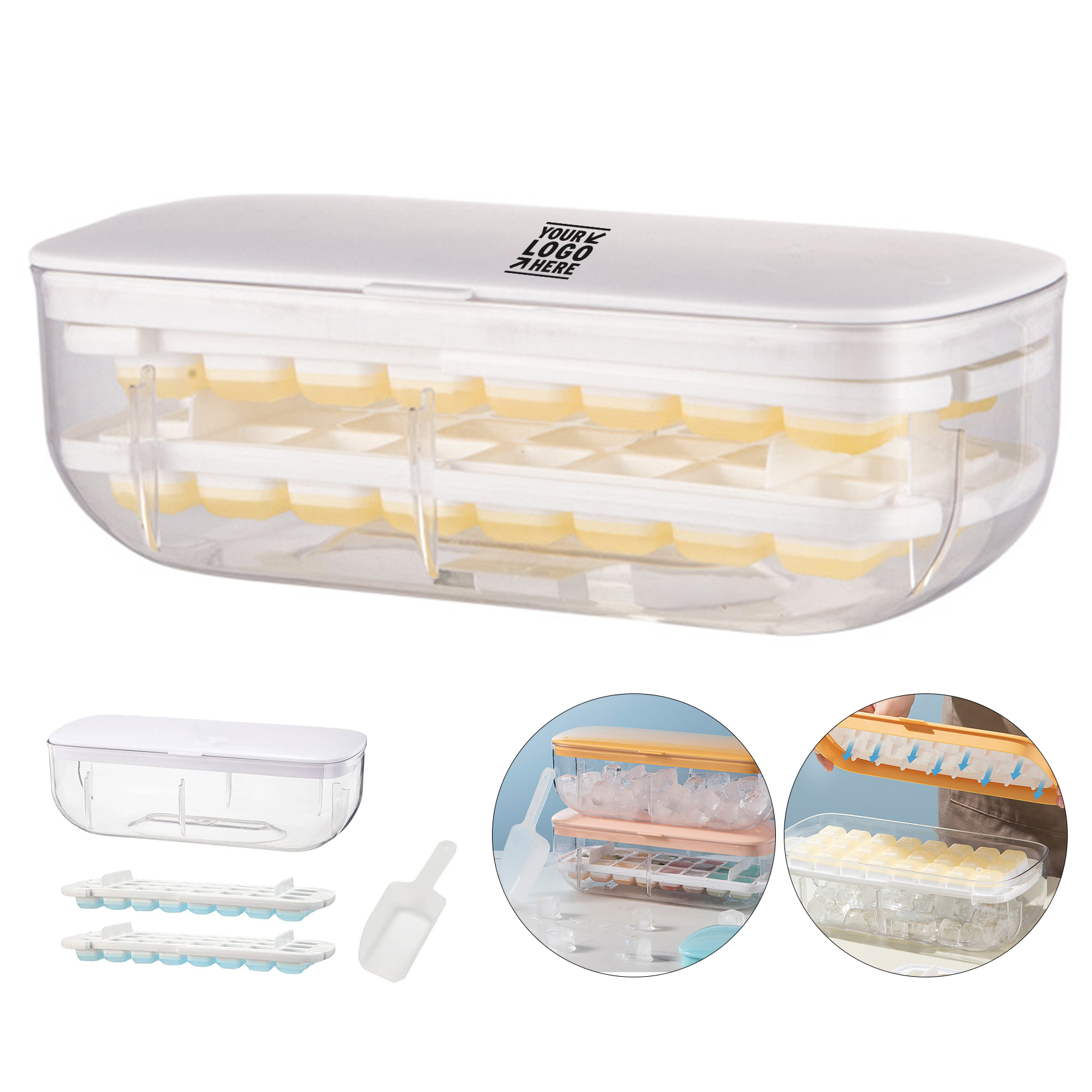 Dual Ice Cube Molds with Lid and Storage Box
