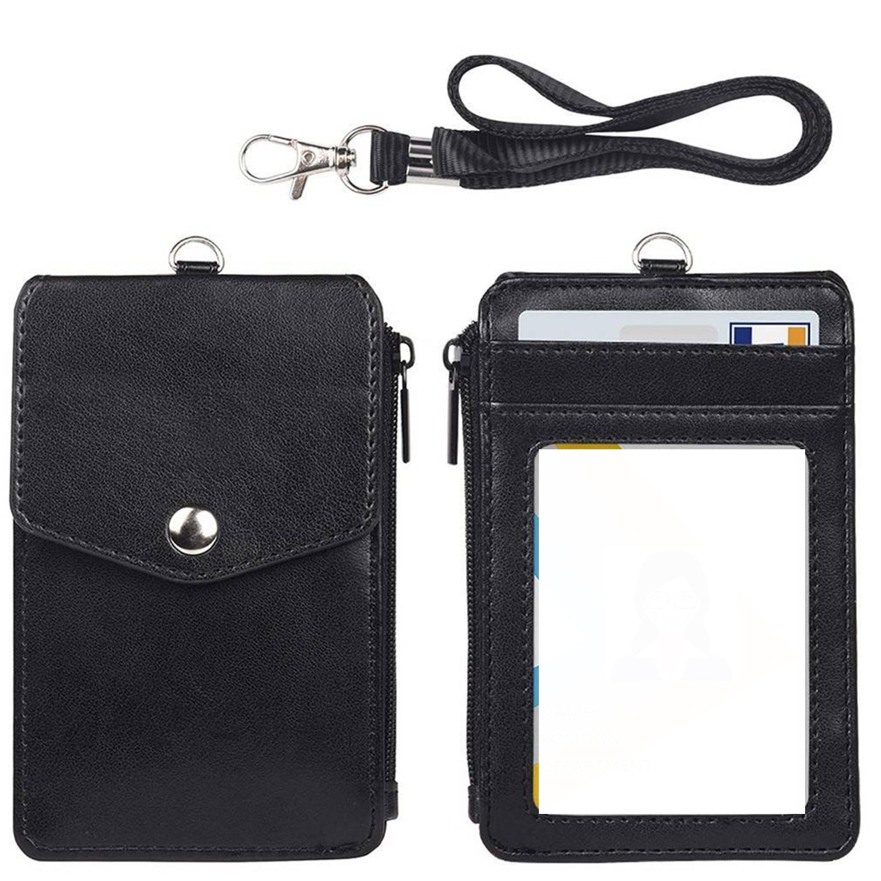 Synthetic Leather ID Card Holder with Neck Strap 2