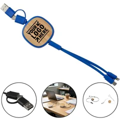 Triple Interface Bamboo Retractable Charging Cord