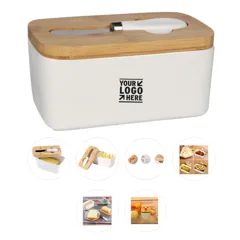 Elegant Butter Dish with Wooden Lid and Knife