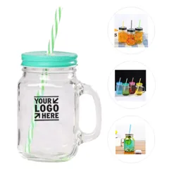 Classic Glass Jar Mugs with Handle and Straw
