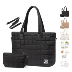 Quilted Nylon Crossbody Tote with Mini Pouch