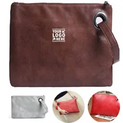 Fashionable Leather Zipper Wristlet Clutch