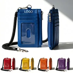 Secure Zippered ID Badge Holder with Lanyard - Premium Synthetic Leather