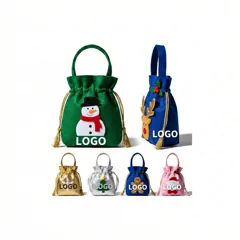Festive Cartoon Felt Christmas Gift Pouches - Assorted Designs